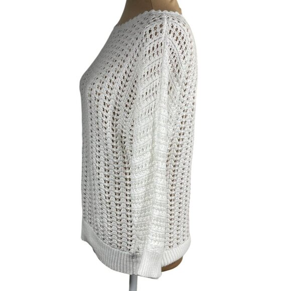 Free People Boomerang Sweater White Crochet 3/4 Sleeve Open Knit Size M Medium F - Picture 2 of 8